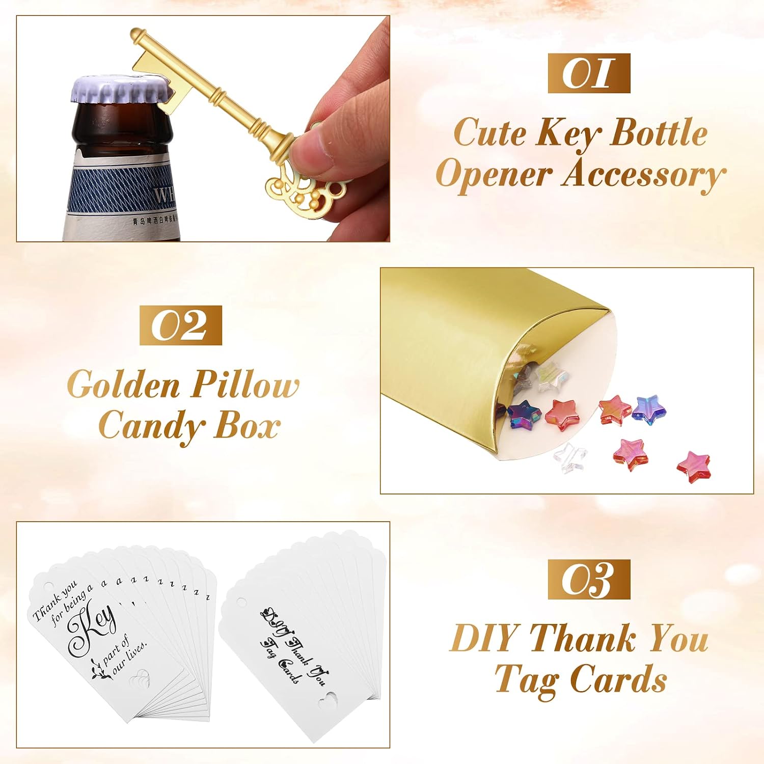 100 Sets Vintage Key Bottle Opener Wedding Favors, Wedding Party Souvenir Gift for Guests with Thank You Tag Card