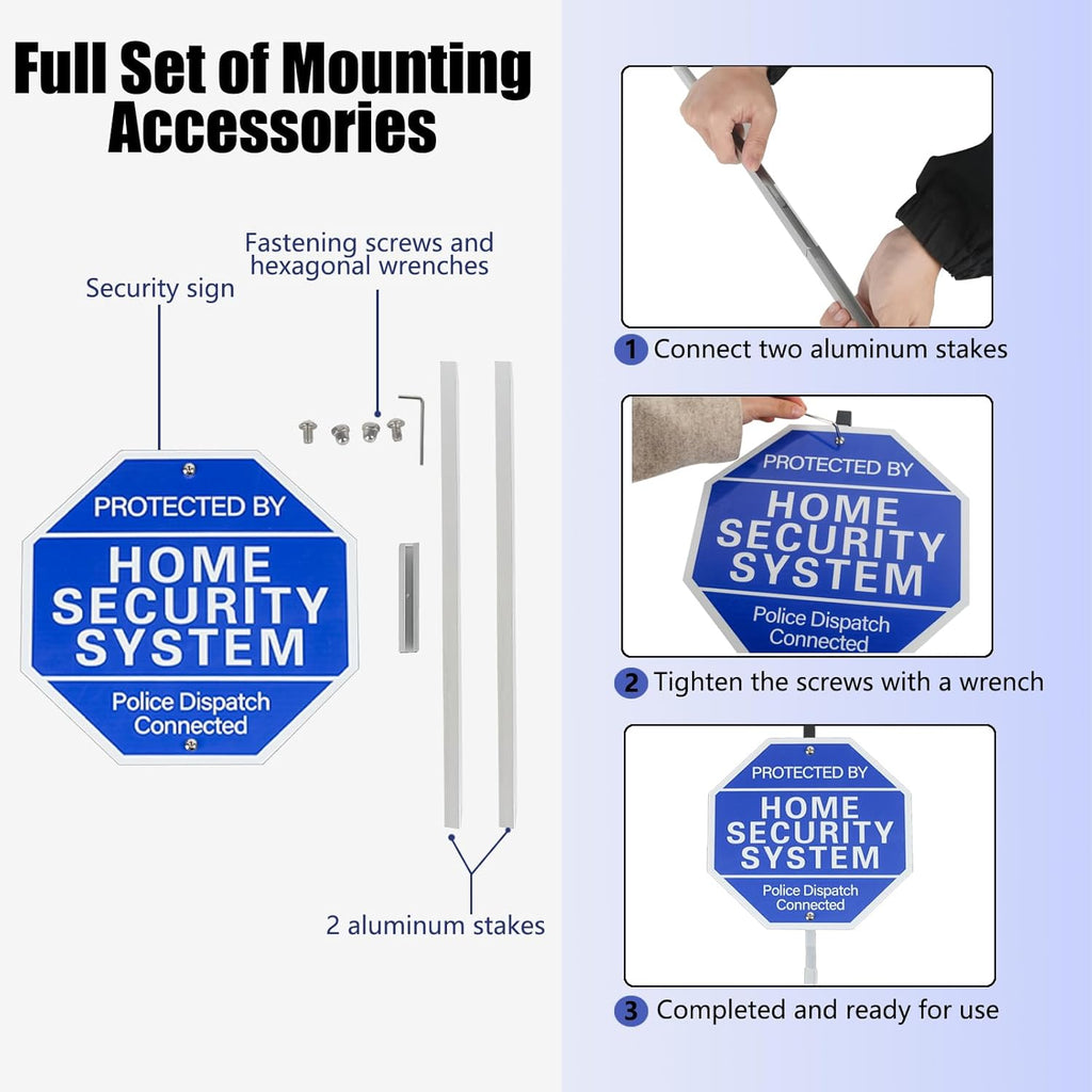 Protected By Home Security System Signs for Yard - 10" x 28" Police Dispatch Connected Warning Sign with Ground