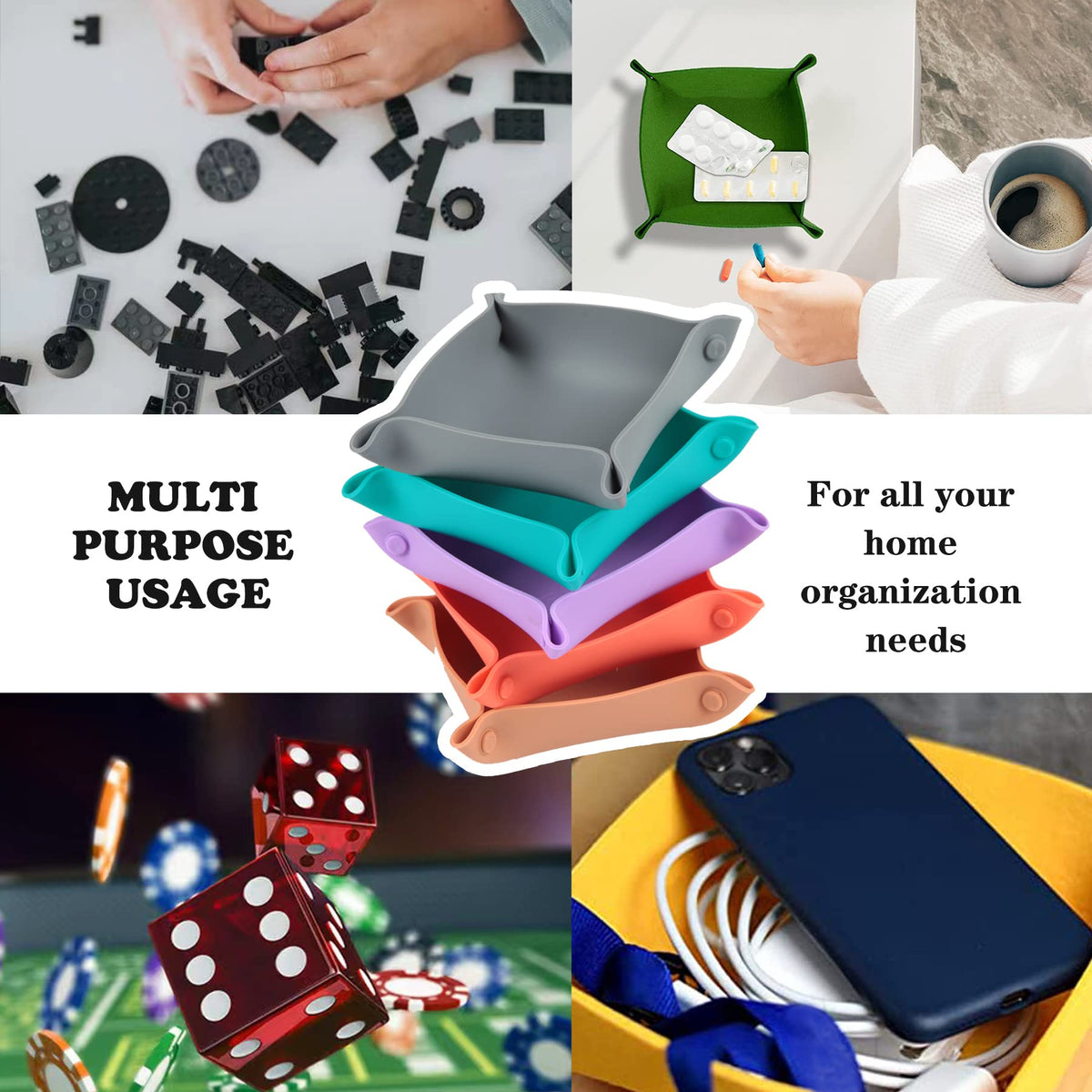 Collapsible Board Game Storage Bowls, Portable Folding Tray Accessory Holds Tabletop Bits, Components, Pieces, Dices