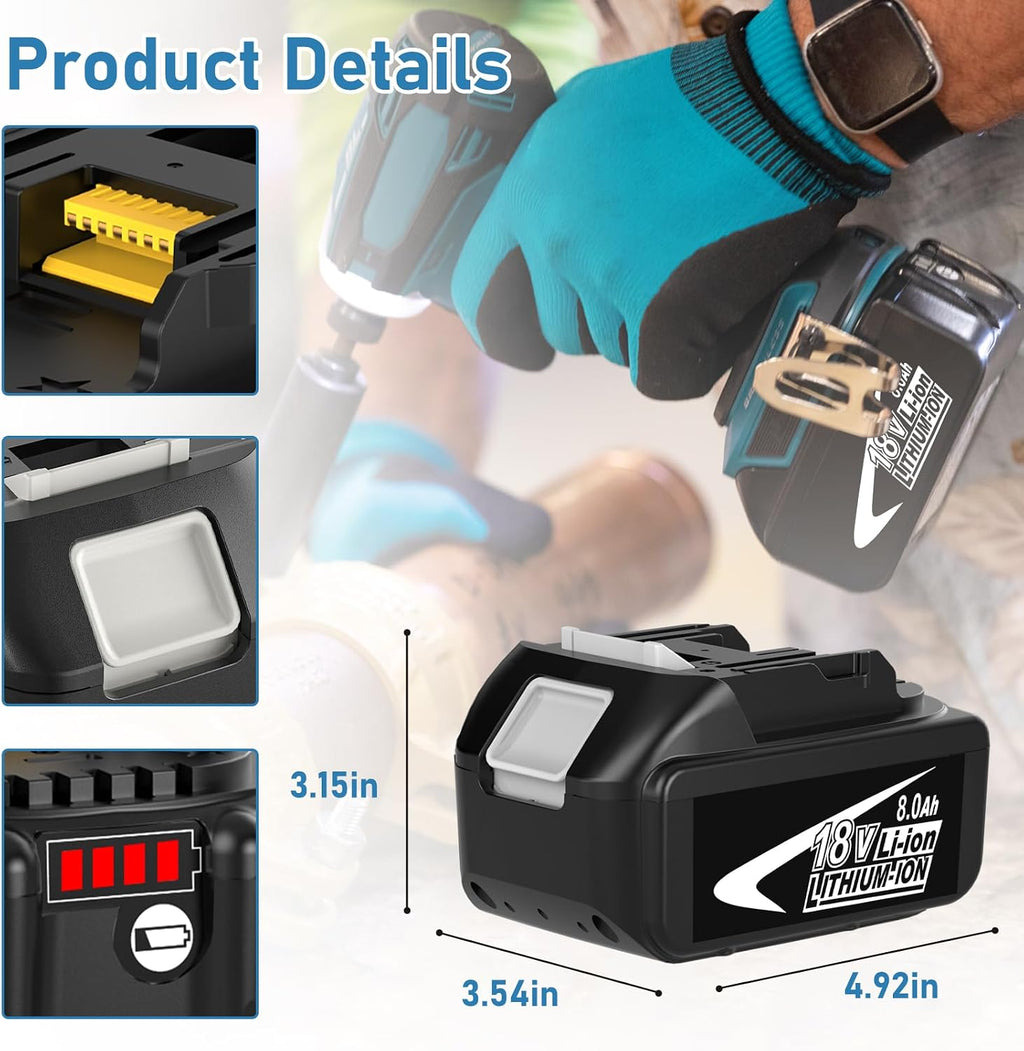 4Pack 8000mAh BL1860B Replacement for Makita 18V Battery