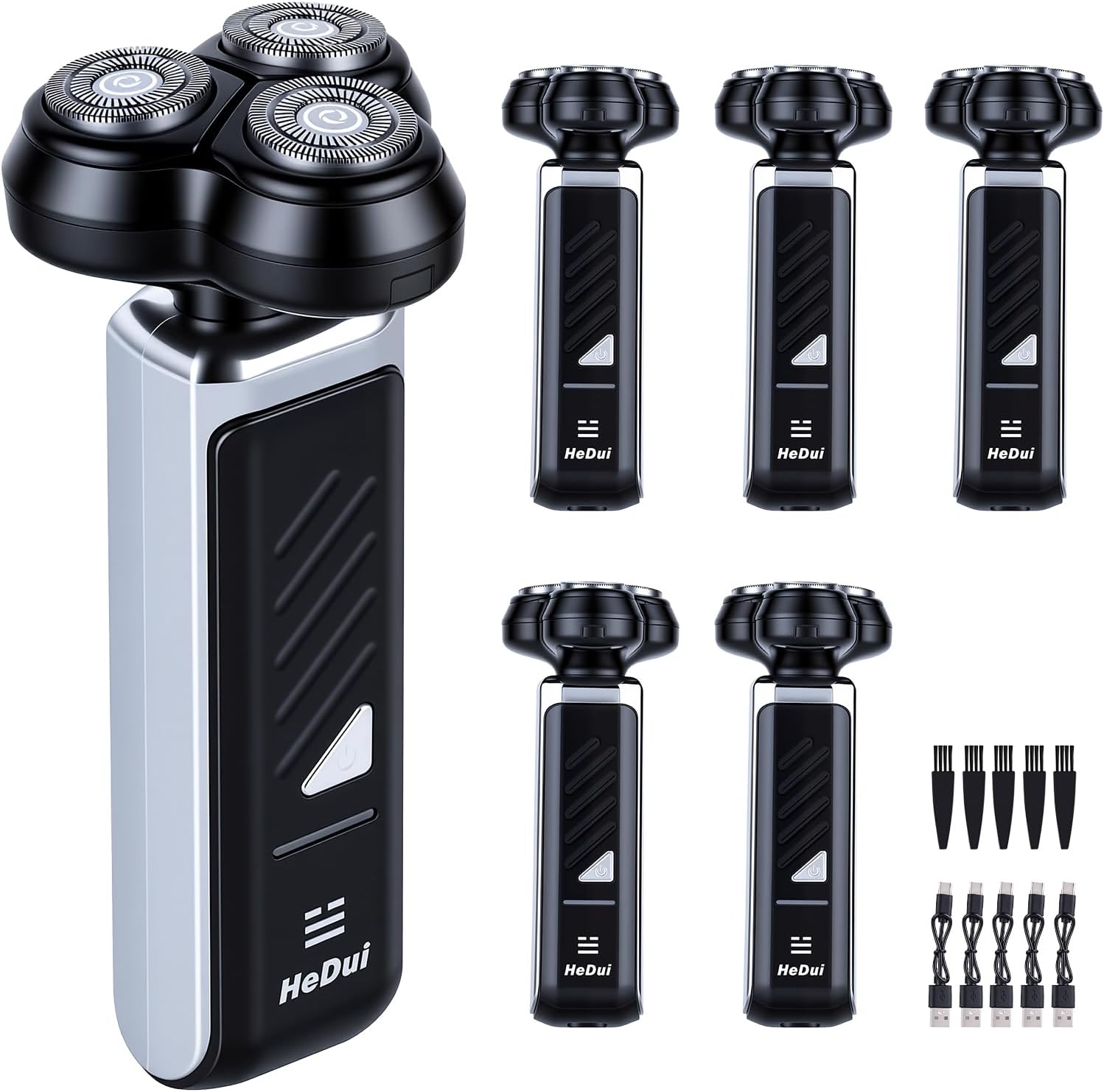 5-Pack Electric Rotary Shavers for Men 3D Floating Head Rotary Razor USB-C Rechargeable Easy Clean Magnetic Head