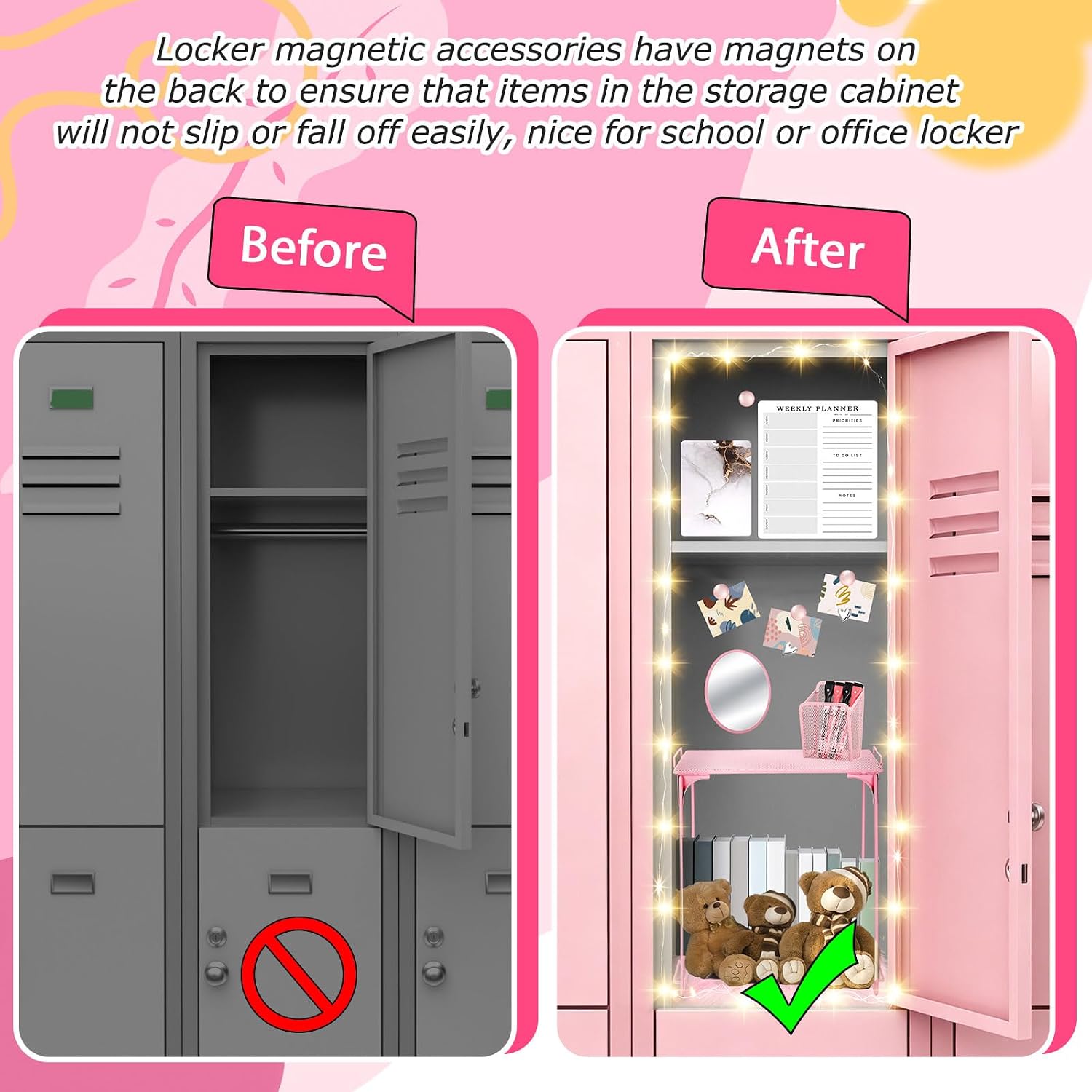 19 Pcs Locker Organizer and Decorating Kit, First Day of Essentials Marble Print Whiteboard with Markers Locker Shelf