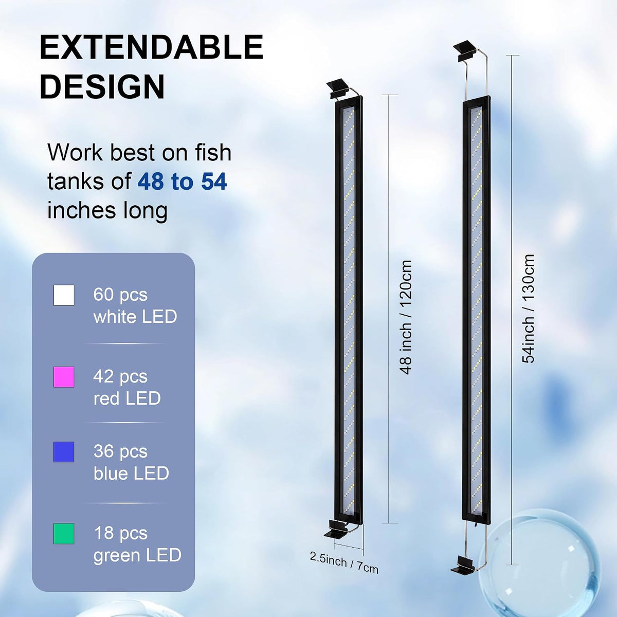 Led Aquarium Light, Full Spectrum Fish Tank Lights, 55/75 Gallon Freshwater Fishtank Hood Lighting for Grow Fish