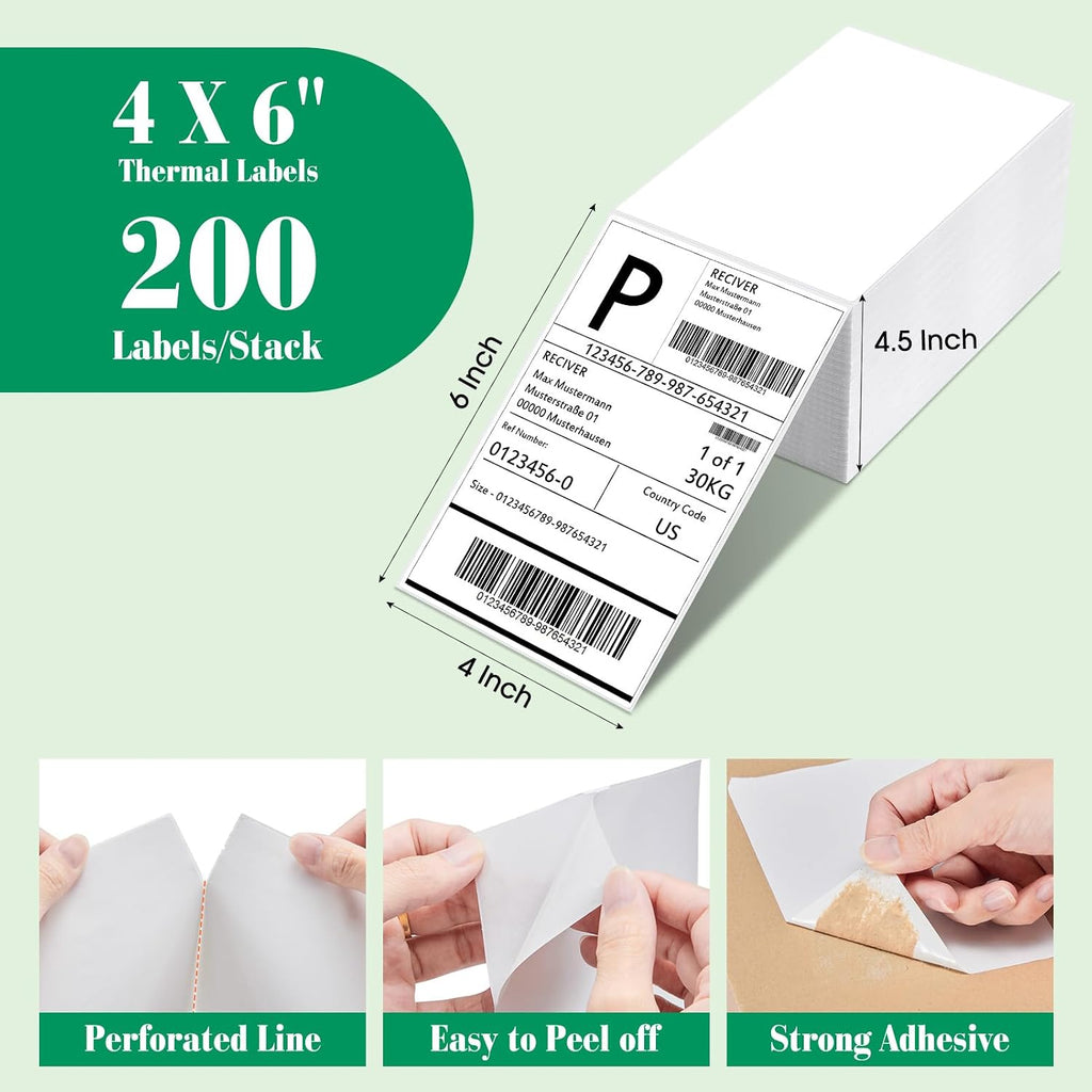 Thermal Labels 4x6 200 Labels Fanfold Direct Shipping Labels | Perforated and Strong Adhesive Mailing Stickers Paper