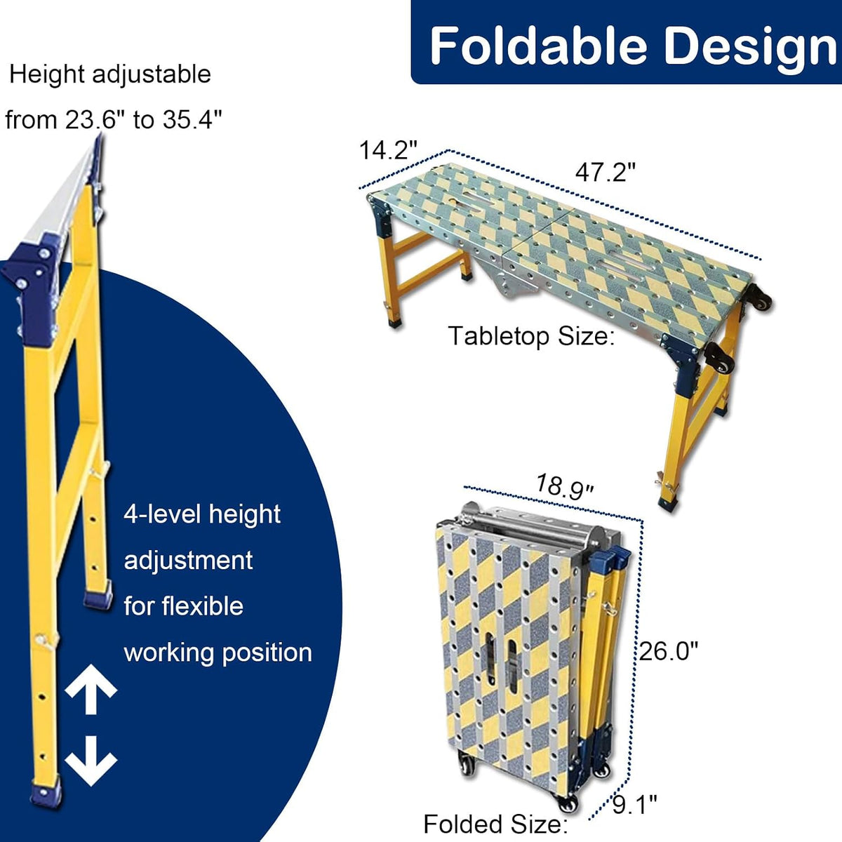 Portable Welding Table Work Bench 1102 LBS Load Capacity Versatile Steel Folding Work Table,Height 23 to 35 inches