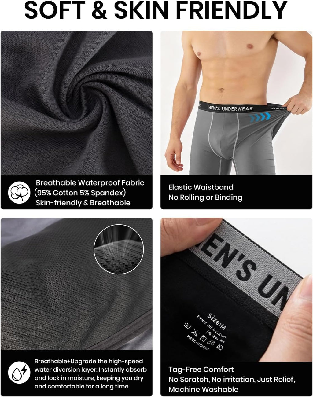 Men's Incontinence Underwear, 100ML Absorb Leakproof Boxer Brief