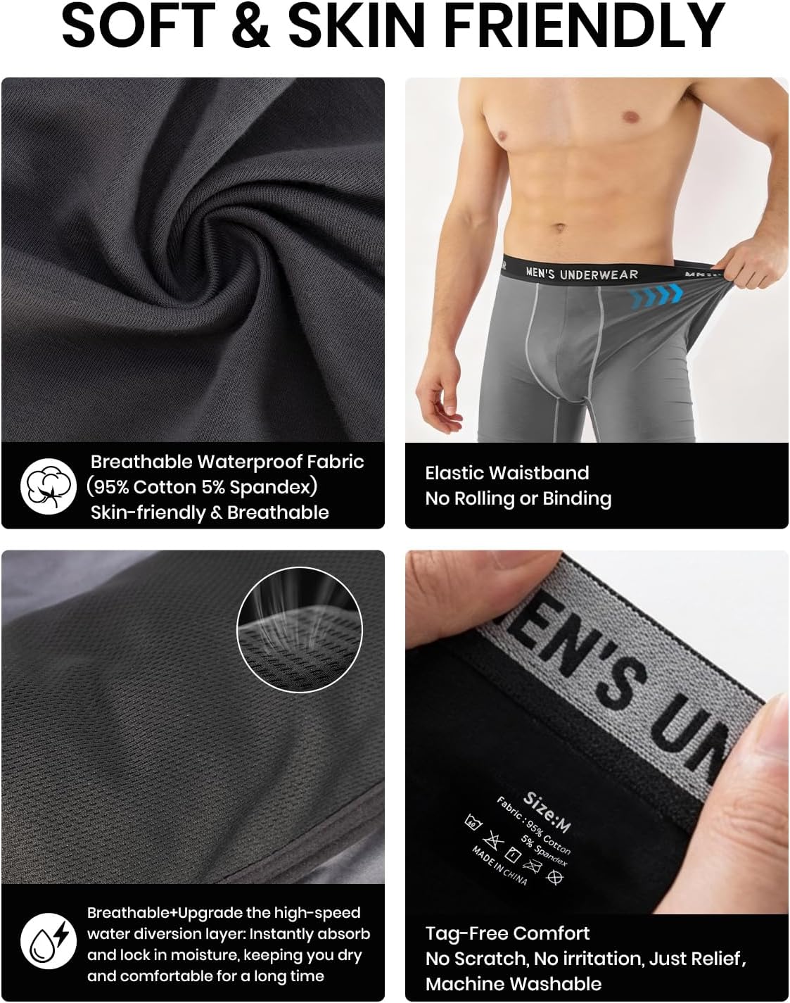 Men's Incontinence Underwear, 100ML Absorb Leakproof Boxer Brief