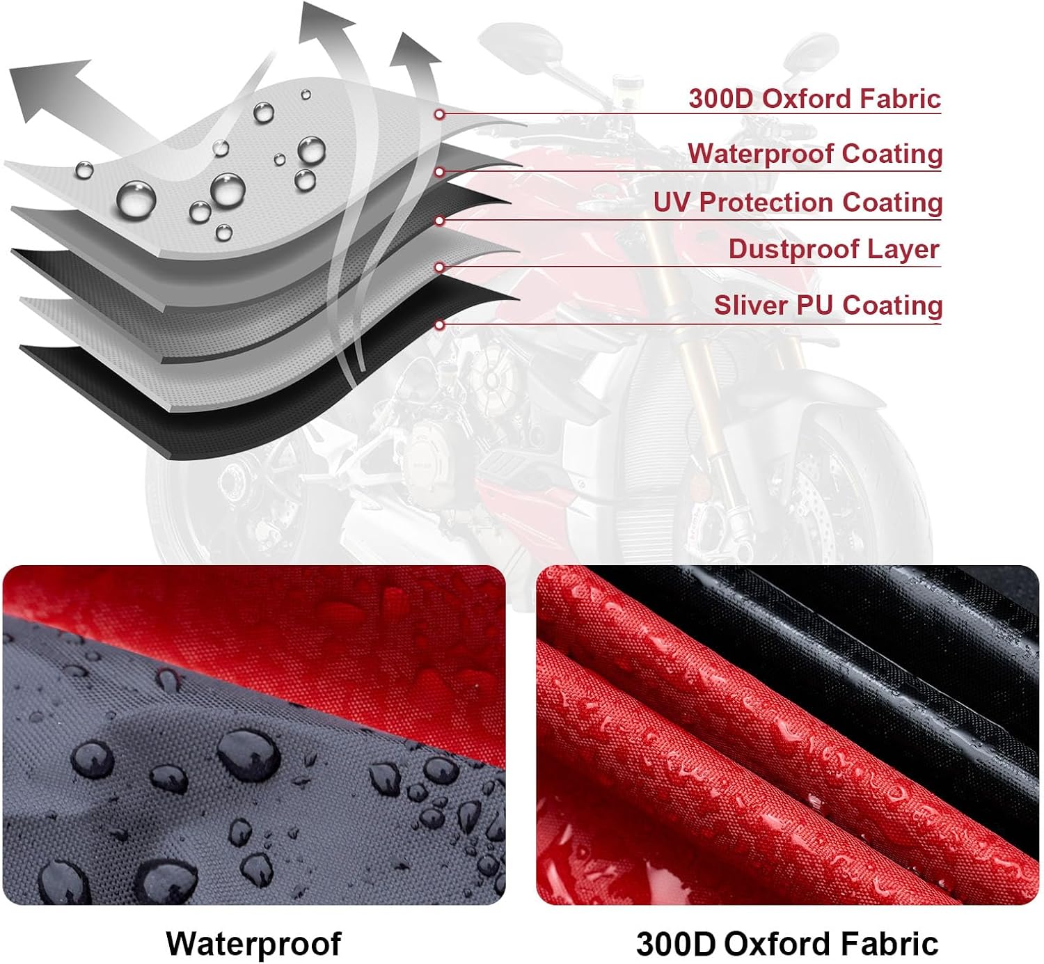Motorcycle Cover 300D Waterproof Outdoor All Weather Protection | Universal Scooter Cover Against Dust, Rain, UV with
