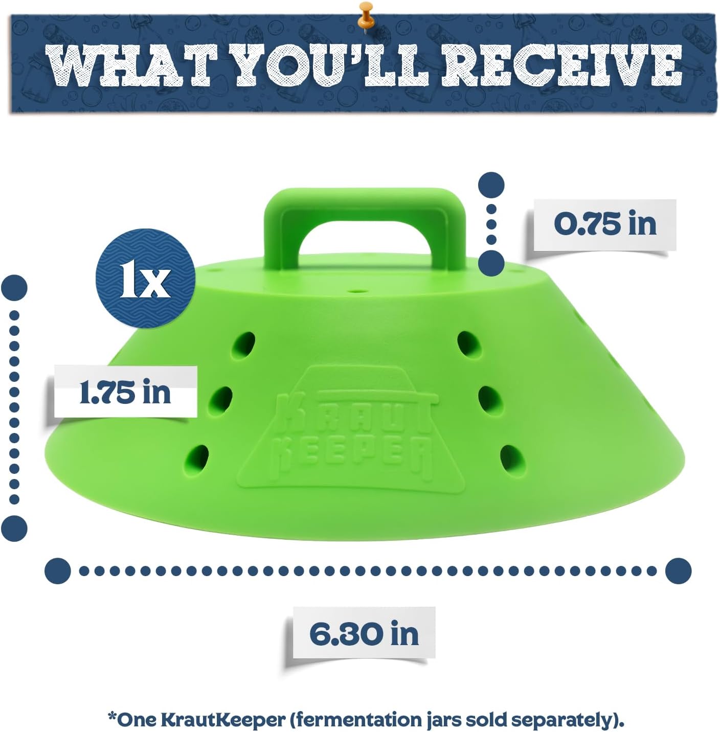 KrautKeeper Silicone Fermentation Weight – Keeps Veggies Submerged in ½-Gallon & 1-Gallon Jars, Fits 6.3" Diameter