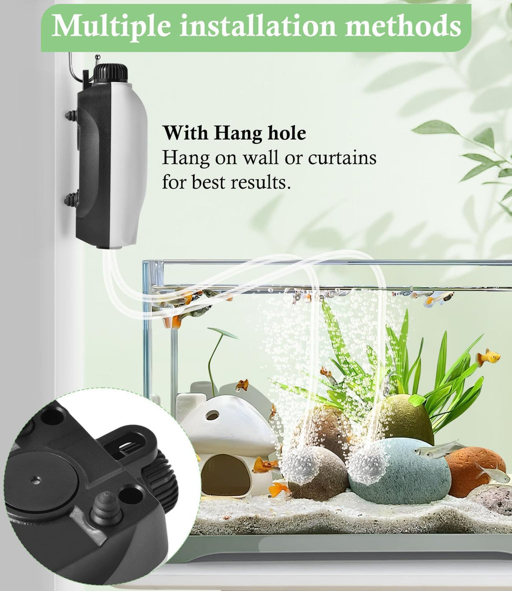 Upgraded 2W Adjustable Single Outlet Aquarium Air Pump, 44GPH Mini Quiet Fish Tank Aerator with Accessories, Oxygen