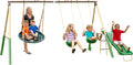 SuperDisc Swing Set with SuperDisc Swing. 5 User Capacity, Easy Assembly, Metal Frame Backyard Playground Set for