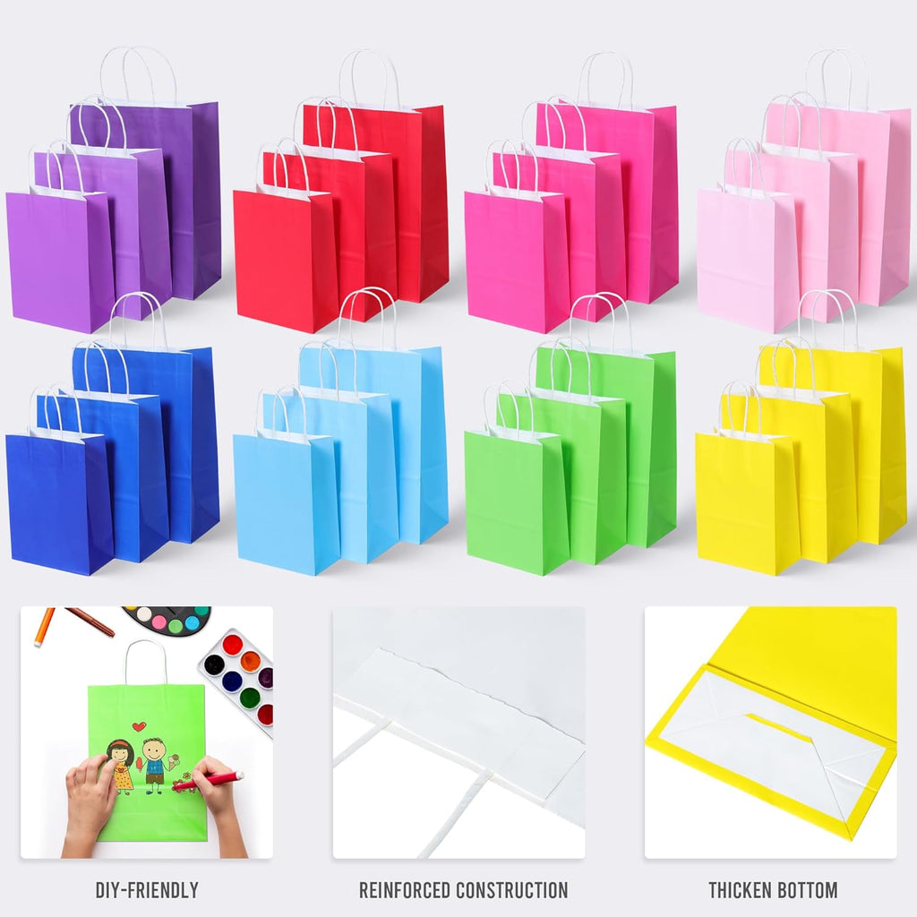 32 Pieces Gift Bags with 32 Tissues, 8 Colors Party Favor Bags with Handles, Rainbow Gift Bag for Wedding, Birthday