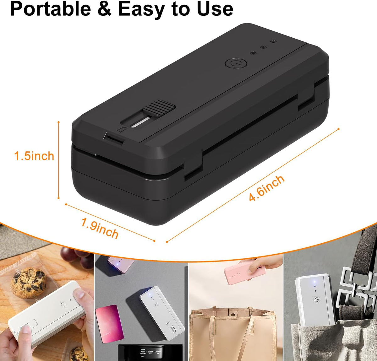 Mini Bag Sealer Rechargeable Plastic Bag Sealer with Magnet &Cutter