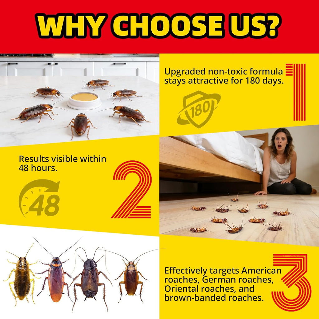 Cockroach Killer Indoor Home - 48 Packs | Roach Elimination Gel Fast-Acting in Kitchen and Home | Kills the Roaches'