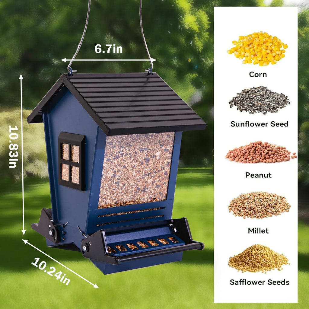 Squirrel Proof Bird Feeders for Outdoors with Weight-Activated, Metal 5LB Large Wild Bird Feeders for Cardinals,Blue