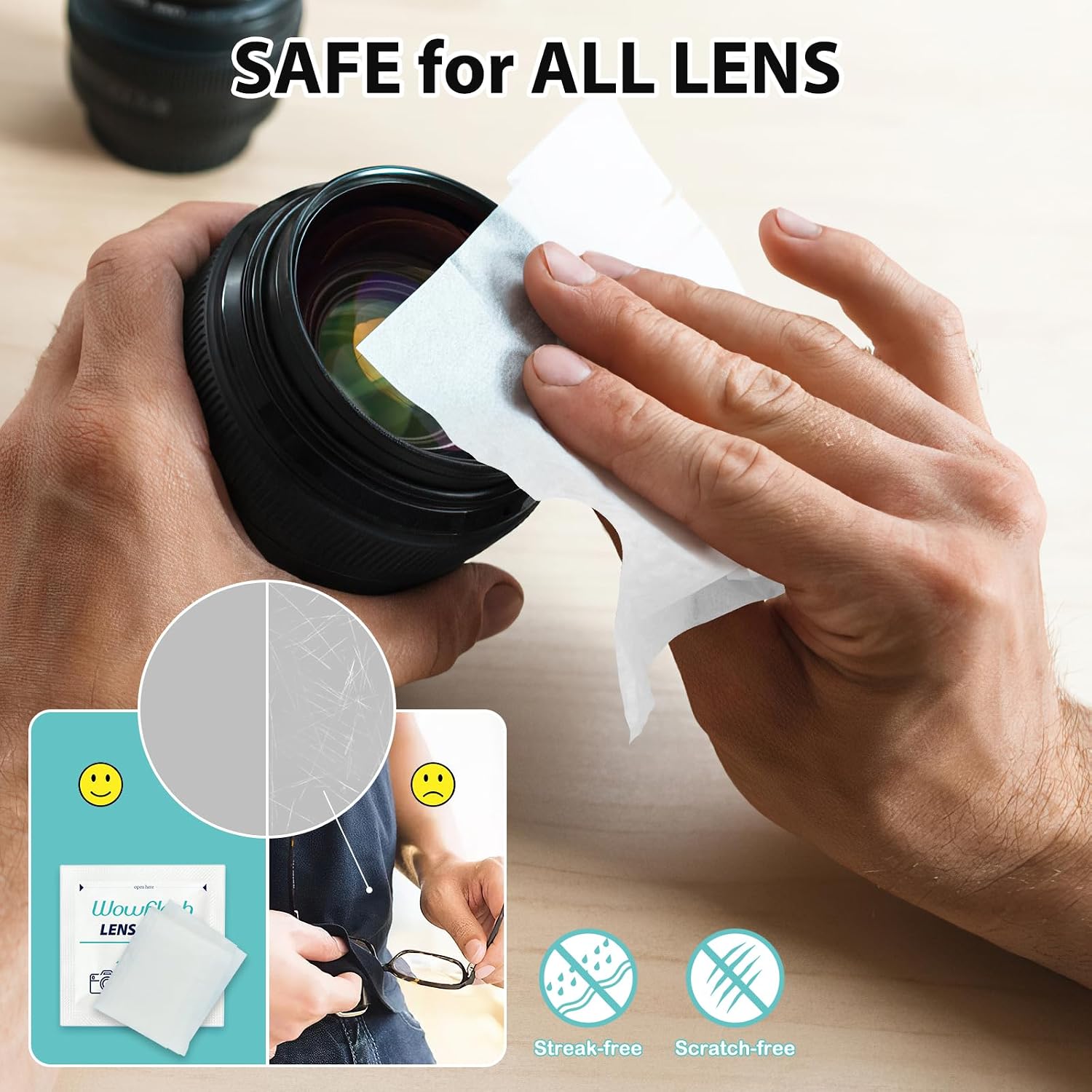 200 Count Lens Wipes for Eyeglasses, Eyeglass Lens Cleaning Wipes Pre-moistened Individually Wrapped Sracth-Free