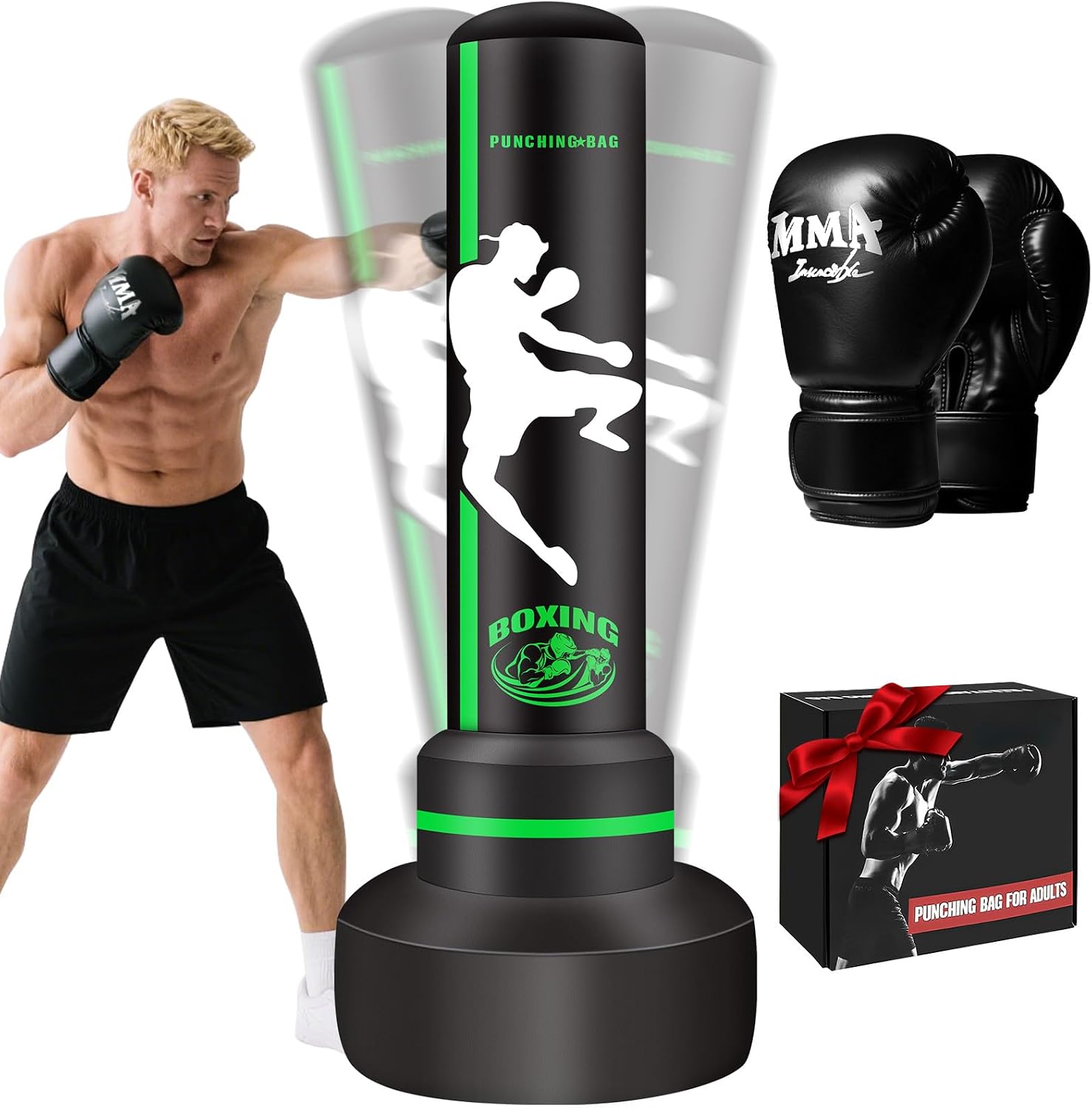 Freestanding Punching Bag with Gloves, 70'' Heavy Boxing Bag with Stand for Adult Teens, Standing Women Men