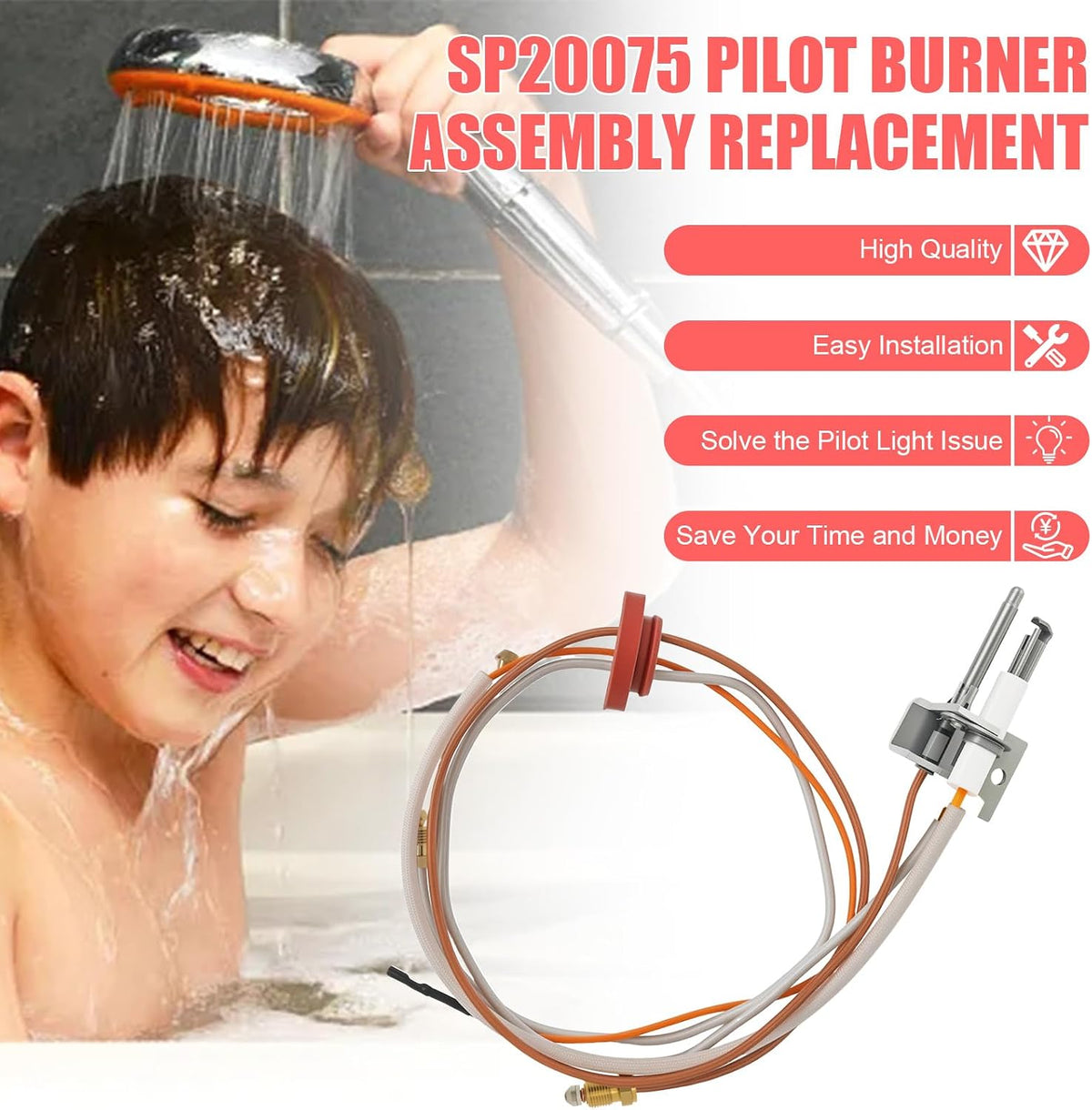 Ketofa SP20075 Pilot and Igniter Assembly, NG Water Heater Pilot Assembly