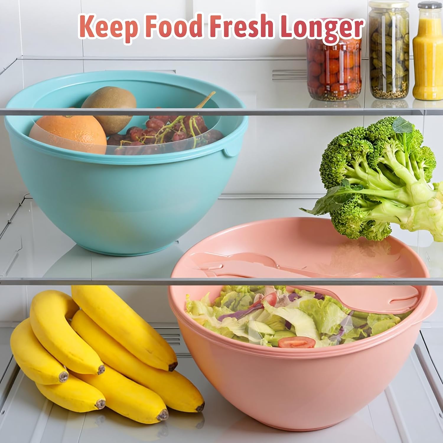 16 Piece Plastic Mixing Bowls with Lids Set - Nesting Bowls Set includes 8 Prep Bowls and 8 Lids, 2-in-1 Spoon-Fork