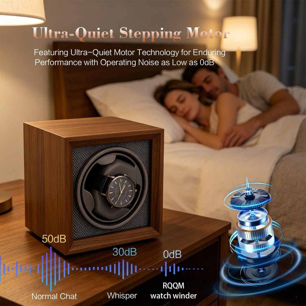 Automatic Single Watch Winder Box for Watches | Single Watch Rotator with Ultra-Quiet Motor, Walnut Wood Grain Case