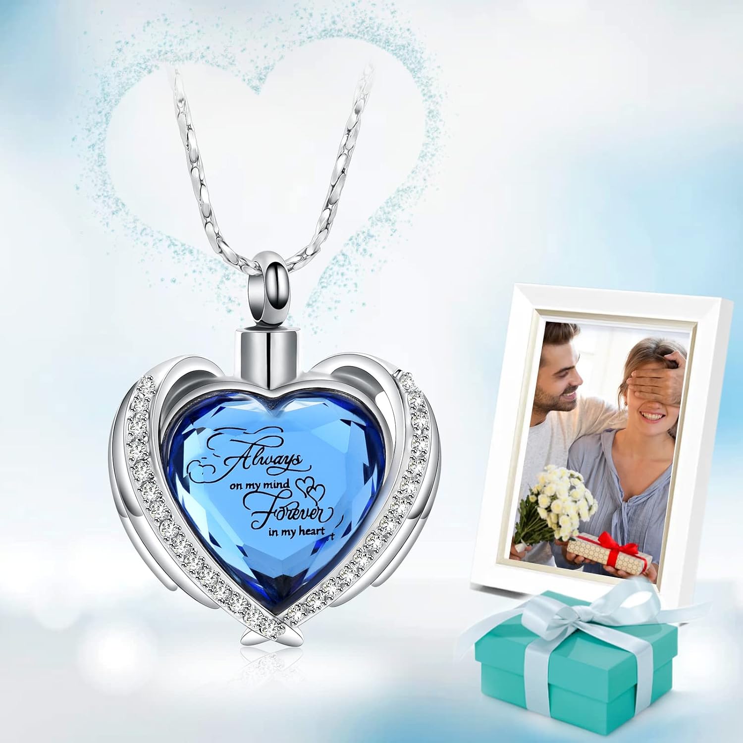 Cremation Jewelry for Ashes Pendant - Crystal Heart Urn Necklace with Mini Keepsake Urn Memorial Ash Jewelry