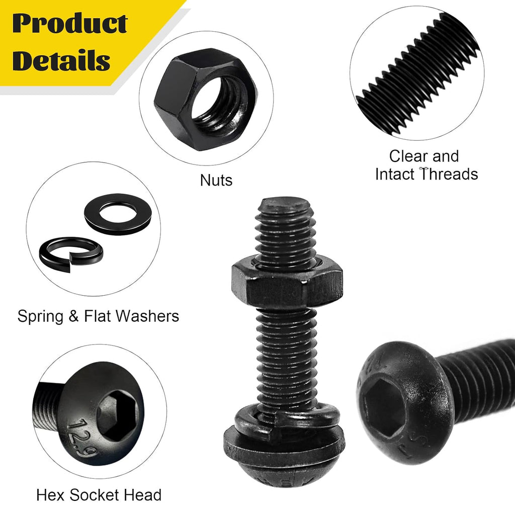 560PCS M6 Hex Button Head Screws Bolts Nuts Washers Assortment Kit