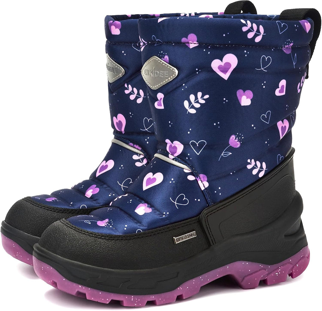Girls Size 9 US Waterproof Reflective Winter Snow Boots Slip Resistant (Toddler/Little Kid) Floral Pink and Purple