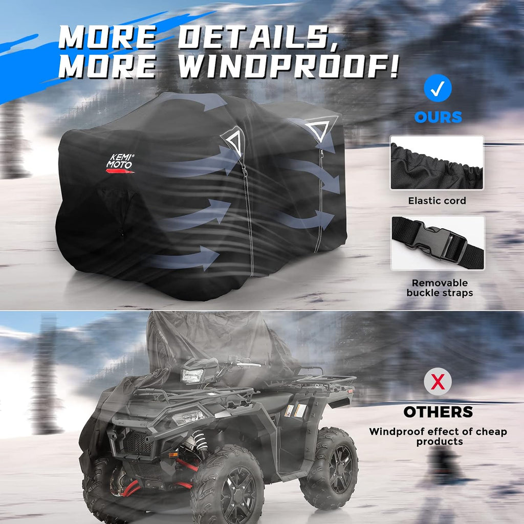 Universal 300D Trailerable ATV Cover, 4 Wheeler Cover 95'' X 50'' X 48'' | 3 Windproof Buckle Straps