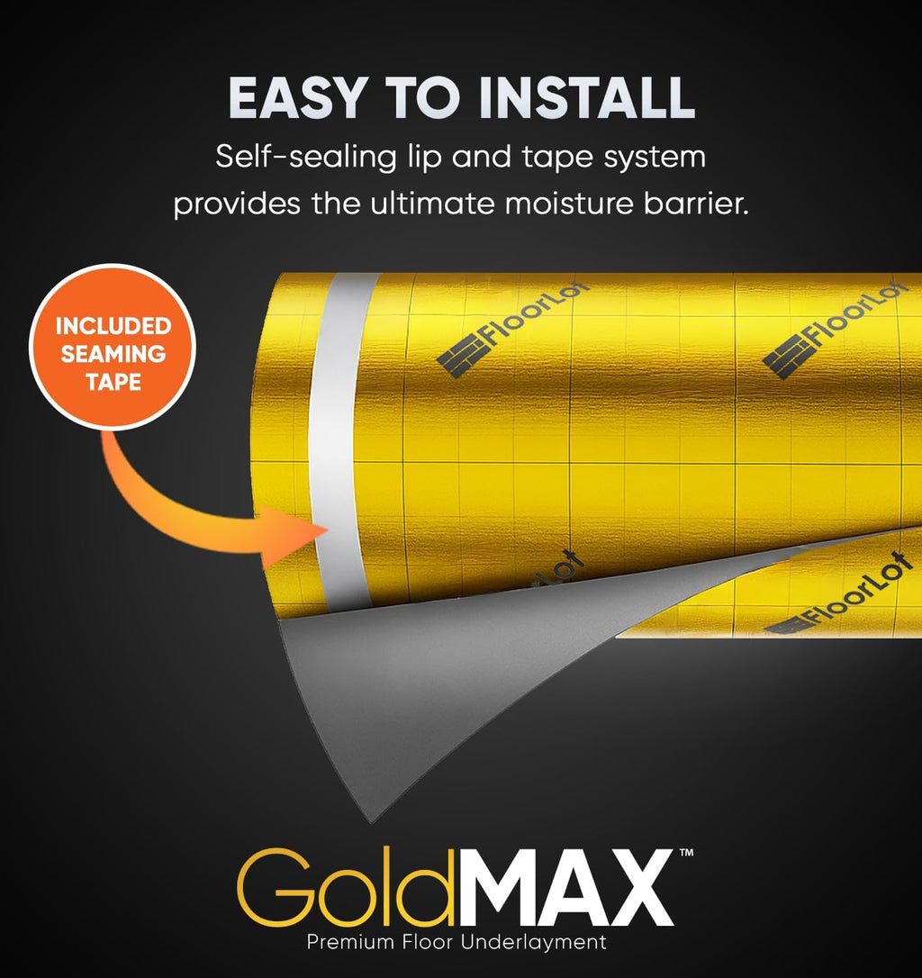 GoldMax Premium Floor Underlayment - 200 sqft Roll - 3mm Thick - with Moisture Barrier