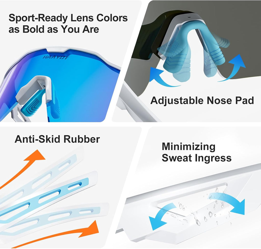 Sports Sunglasses with 5 Interchangeable Lenses | UV400 glasses with a polarized black lens for men and women, ideal