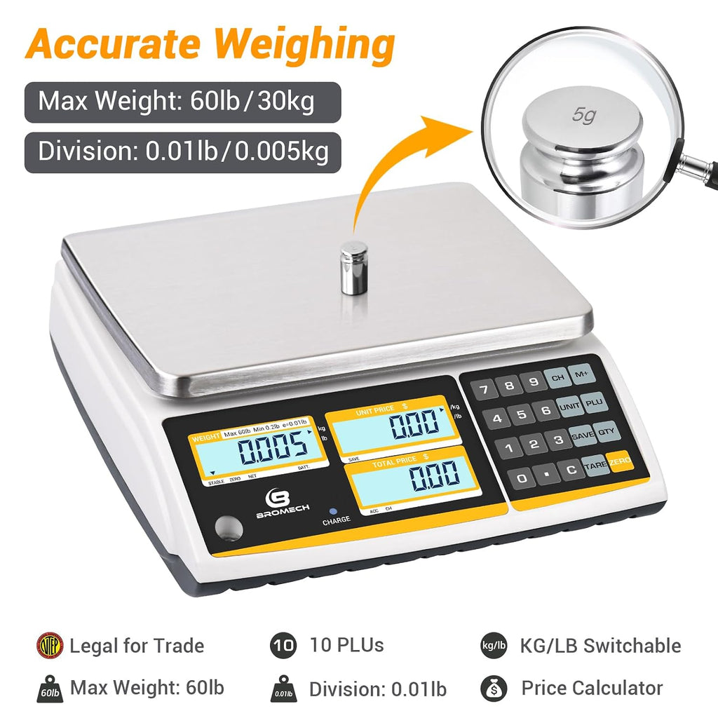 NTEP Certified Scale Price Computing, 60lb Capacity, COC #21-001