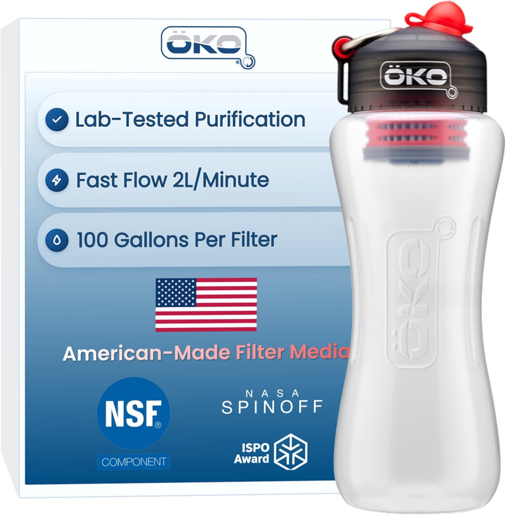 ÖKOH2O Purification Water Bottle with Advanced Filtration, Charcoal, 33.8oz | BPA-Free Reusable Bottle, Long Lasting