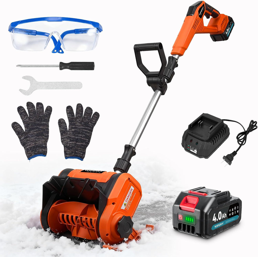 Cordless Snow Shovel, Electric Snow Shovel 12" Width 6.7" Depth Cleaning and 20ft Throwing Distance, 4 Ah 21V Battery