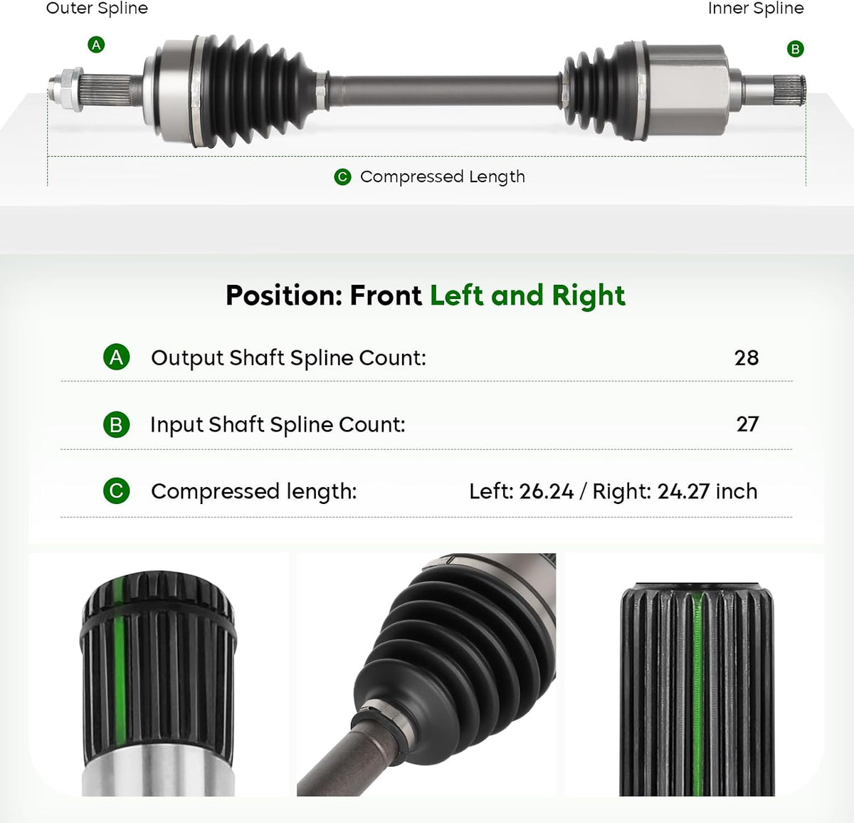 Front Left & Right CV Axle Shaft Assembly Fits for Honda CR-V 2.4 2.4L 2002-2006 (Not for Base, EX-L Models),1 Pair of Driver Passenger Side CV Axle Shaft Assembly, Replace for 66-4206