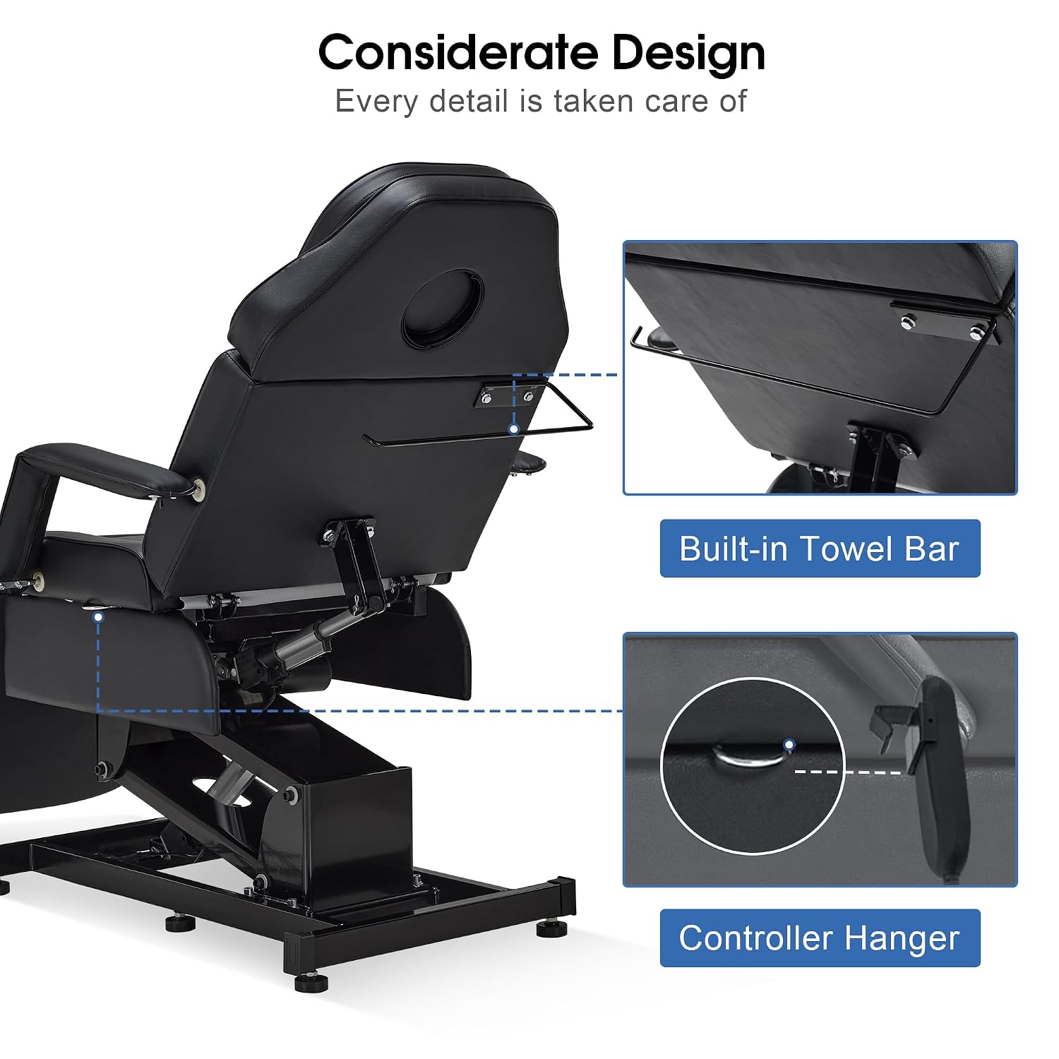 3-Motor Electric Tattoo Chair Salon Massage Facial Bed Black 2751
