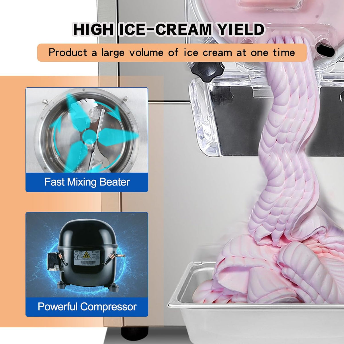 Commercial Small Countertop Hard Ice Cream Machine, Desktop hard ice cream maker for small business - 4 Gal/Hour