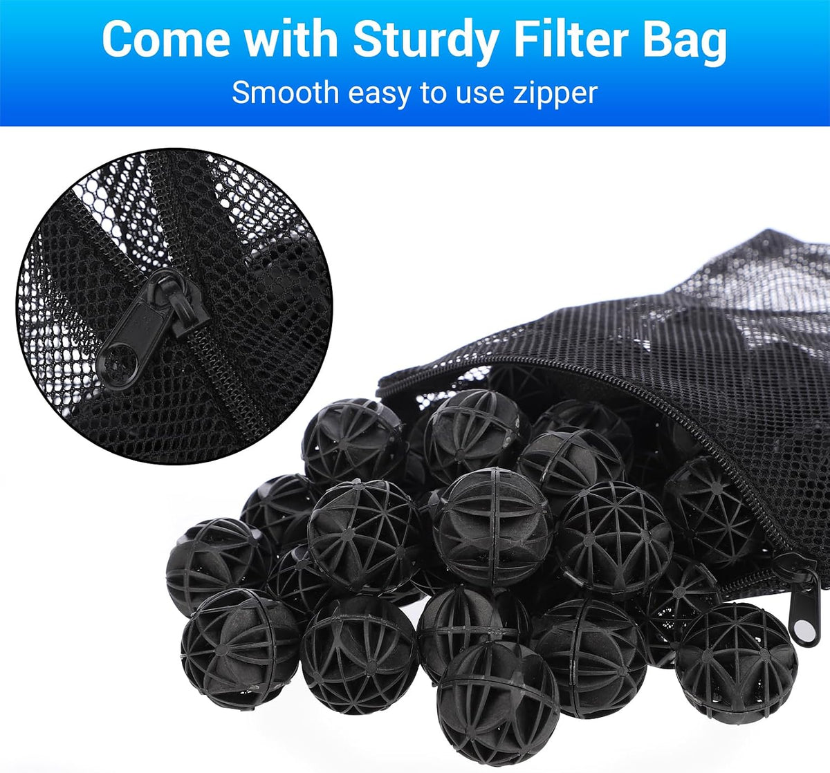 Aquarium Bio Balls, 1 inch Koi Pond Filter Media Bio Ball with Sponge for Aquarium Filter Canister Filter Biological