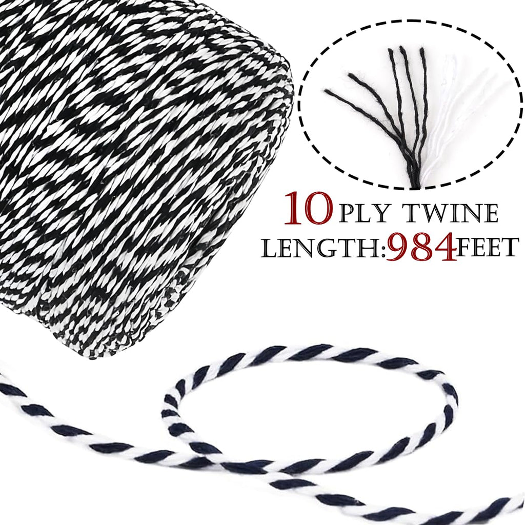 Black White Cotton Twine 2mm 984ft String for Baking Butcher Craft Wrap