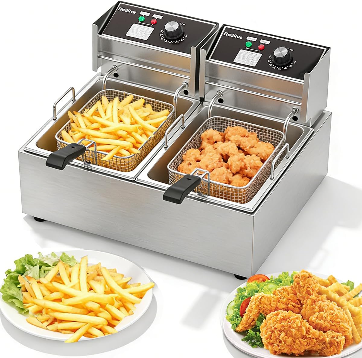 Commercial Deep Fryer 21QT/20L with Double Baskets & Temperature Control