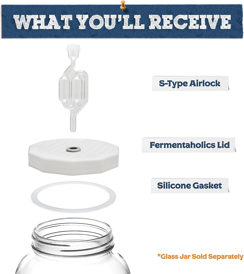 2 Pack - 110mm One Gallon Fermentation Lid, Gasket & S Airlock - Airtight Lid Turns Gallon Jar Into A Fermenter