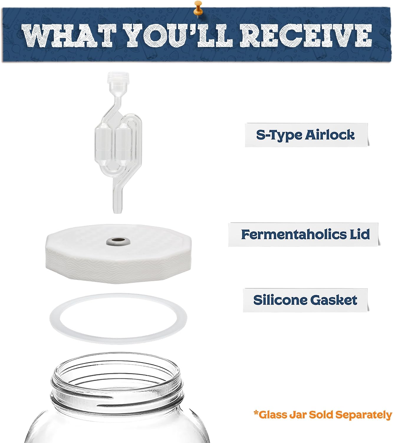 2 Pack - 110mm One Gallon Fermentation Lid, Gasket & S Airlock - Airtight Lid Turns Gallon Jar Into A Fermenter