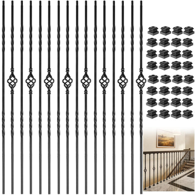 Iron Balusters for Staircase 30 Pack, Wrought Iron Balusters, 1/2" Hollow Single Basket Stair Spindles Stair