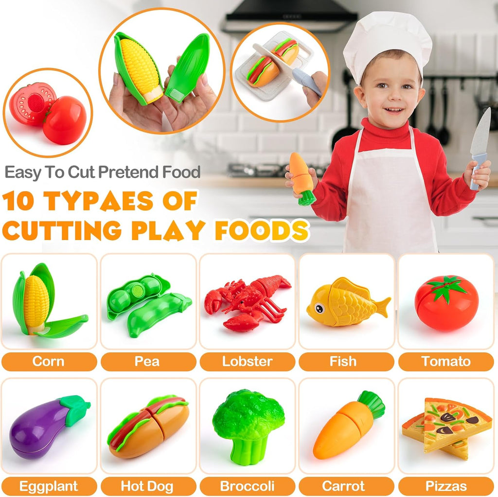 Kids Play Kitchen Accessories, 42Pcs Toddlers Pretend Toy Kitchen Playset Cooking Sets with Pressure Pots and Pans