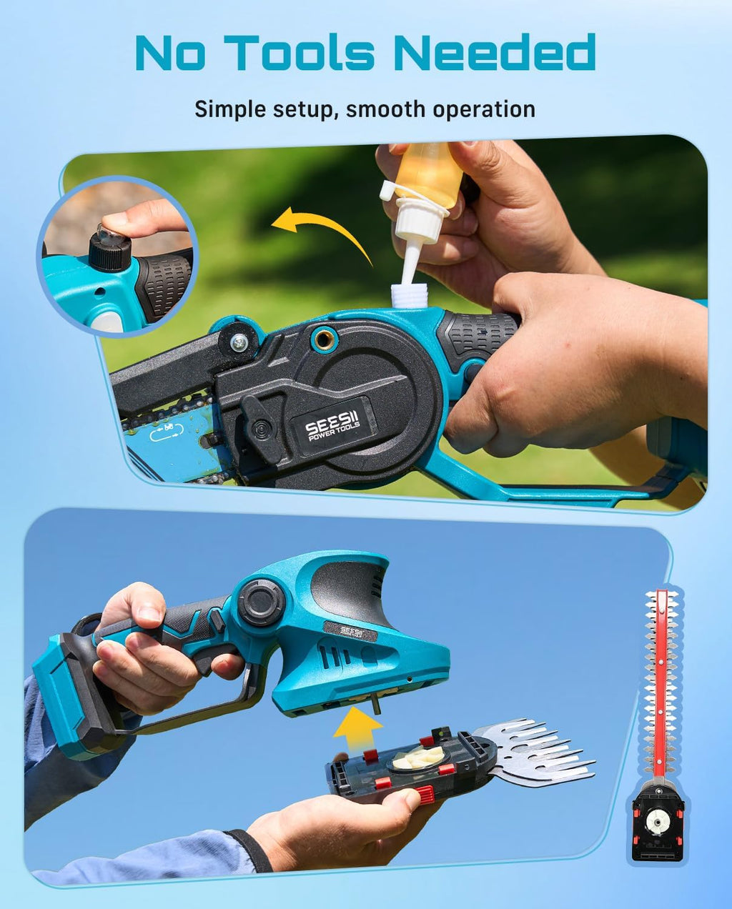 3 in 1 Cordless Mini Chainsaw & Hedge Trimmer, Grass Shear Combo | 8 Inch Electric Chain saw Brushless,2x 4000mAh