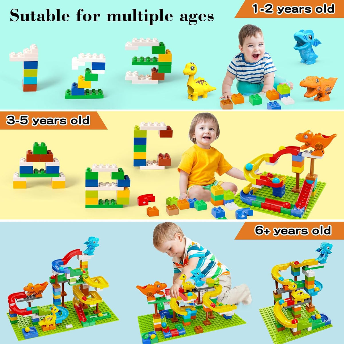 Dinosaur Marble Run, Building Blocks for Toddlers 3 4 5 6 7 8+