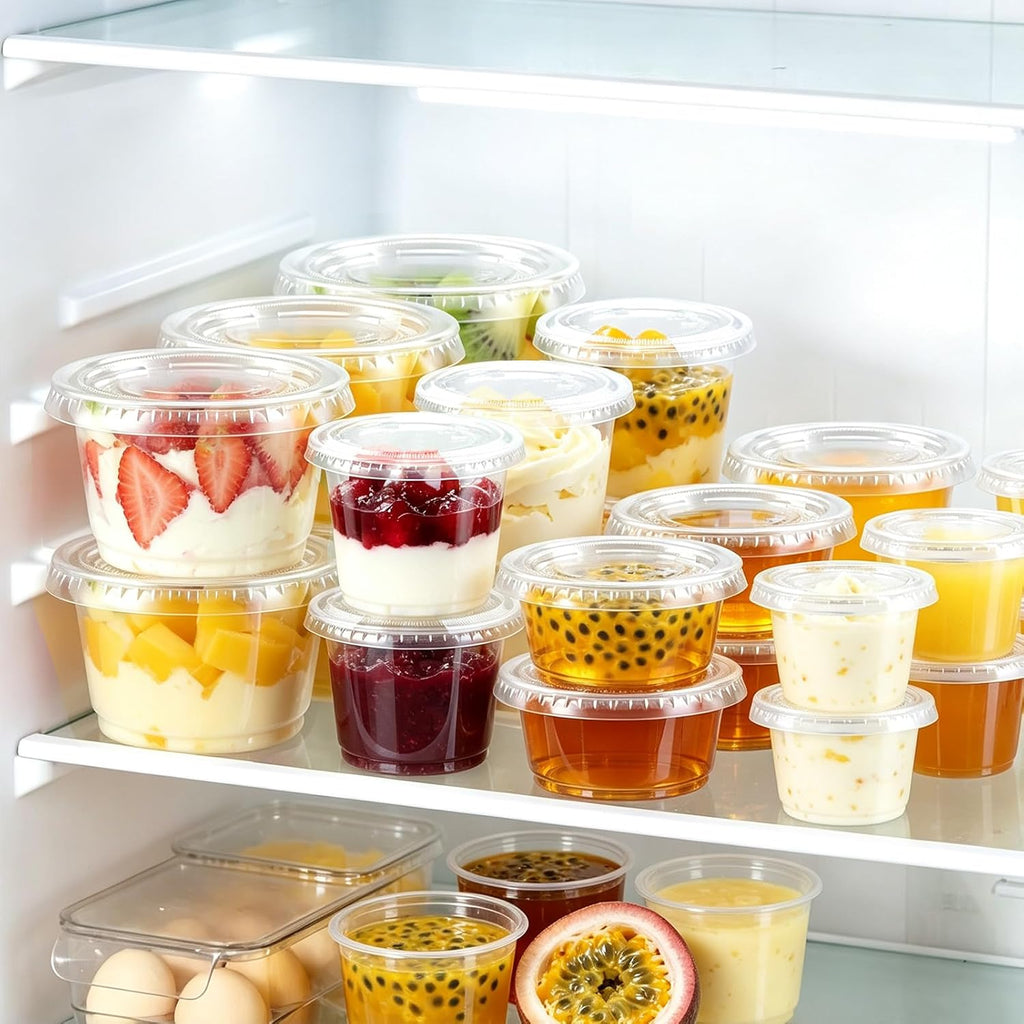 500 Set 2 oz Jello Shot Cups with Lids, Small Plastic Portion Cups