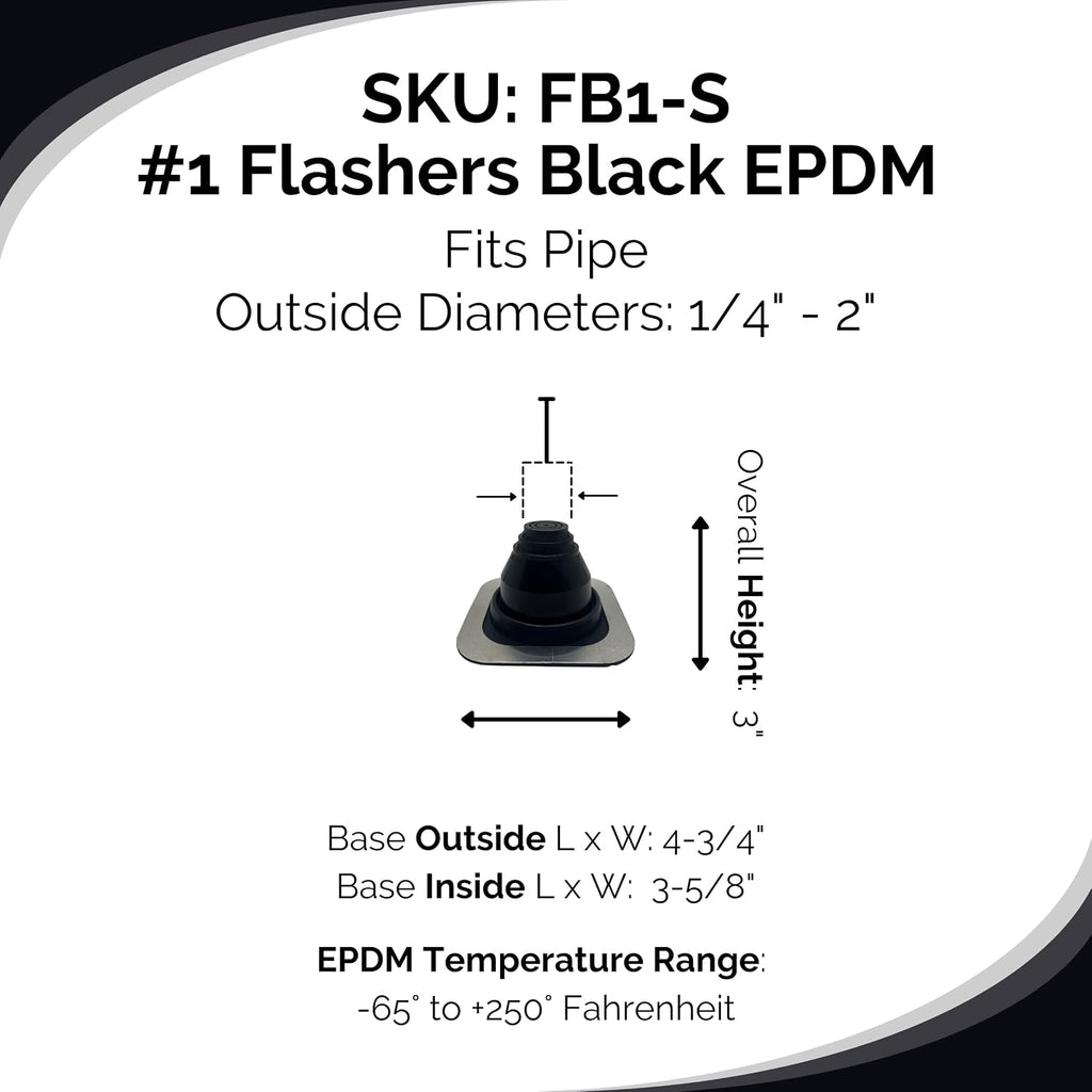 #1 Black EPDM Square Base Flexible Roof Jack Pipe Boot Metal Roofing Pipe Flashing (Pipe OD 1/4" to 2") - 100% Made