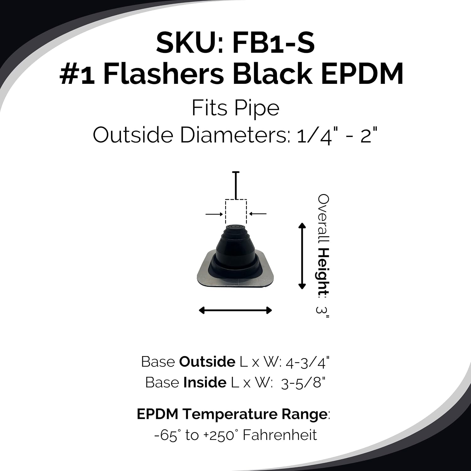 #1 Black EPDM Square Base Flexible Roof Jack Pipe Boot Metal Roofing Pipe Flashing (Pipe OD 1/4" to 2") - 100% Made