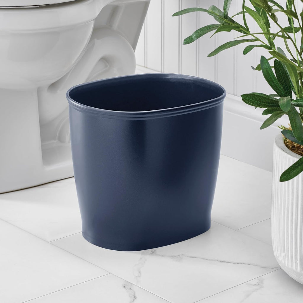 Slim Plastic Bathroom Trash Can, Navy Blue | Small