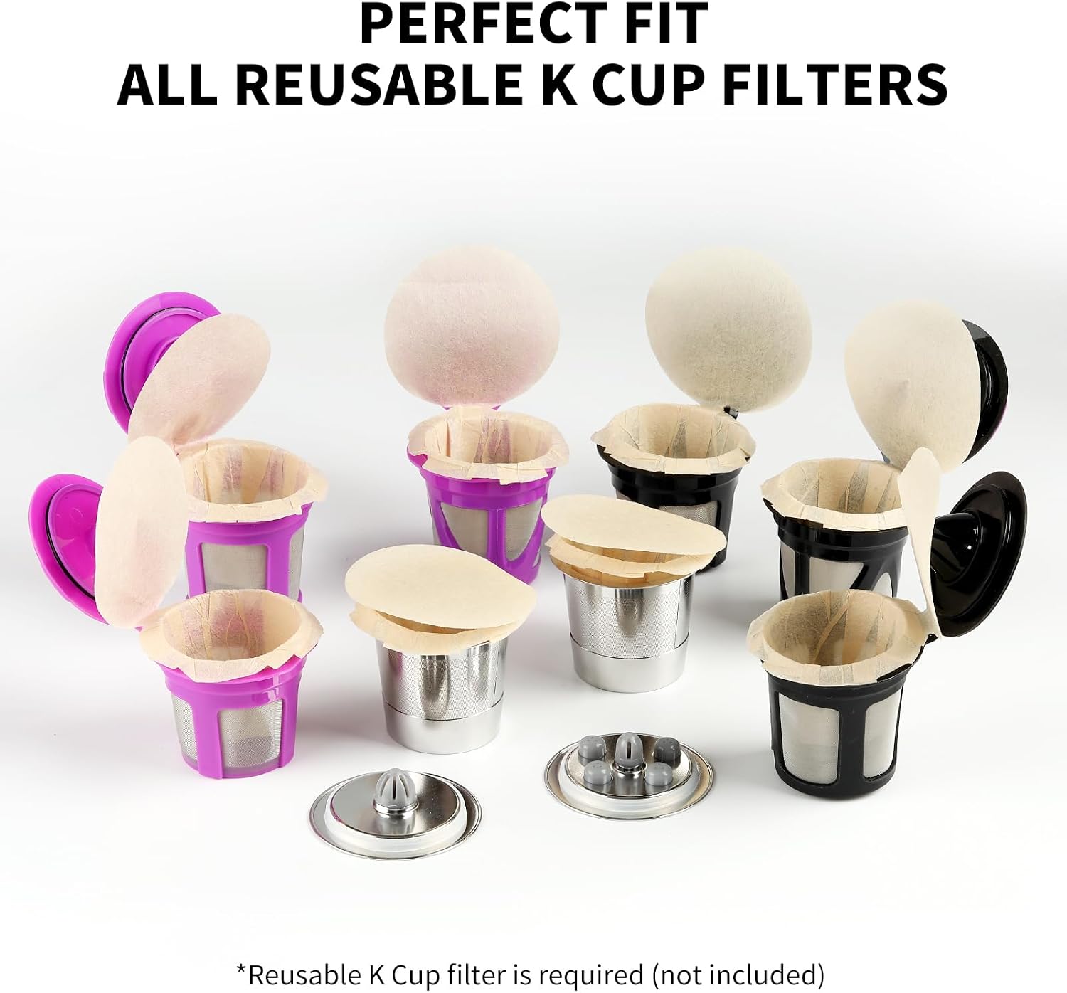 100ct K Cup Coffee Filters with Genius Lid, Unbleached | Fits Most Reusable K-Cups, Chlorine-Free, Compostable Paper